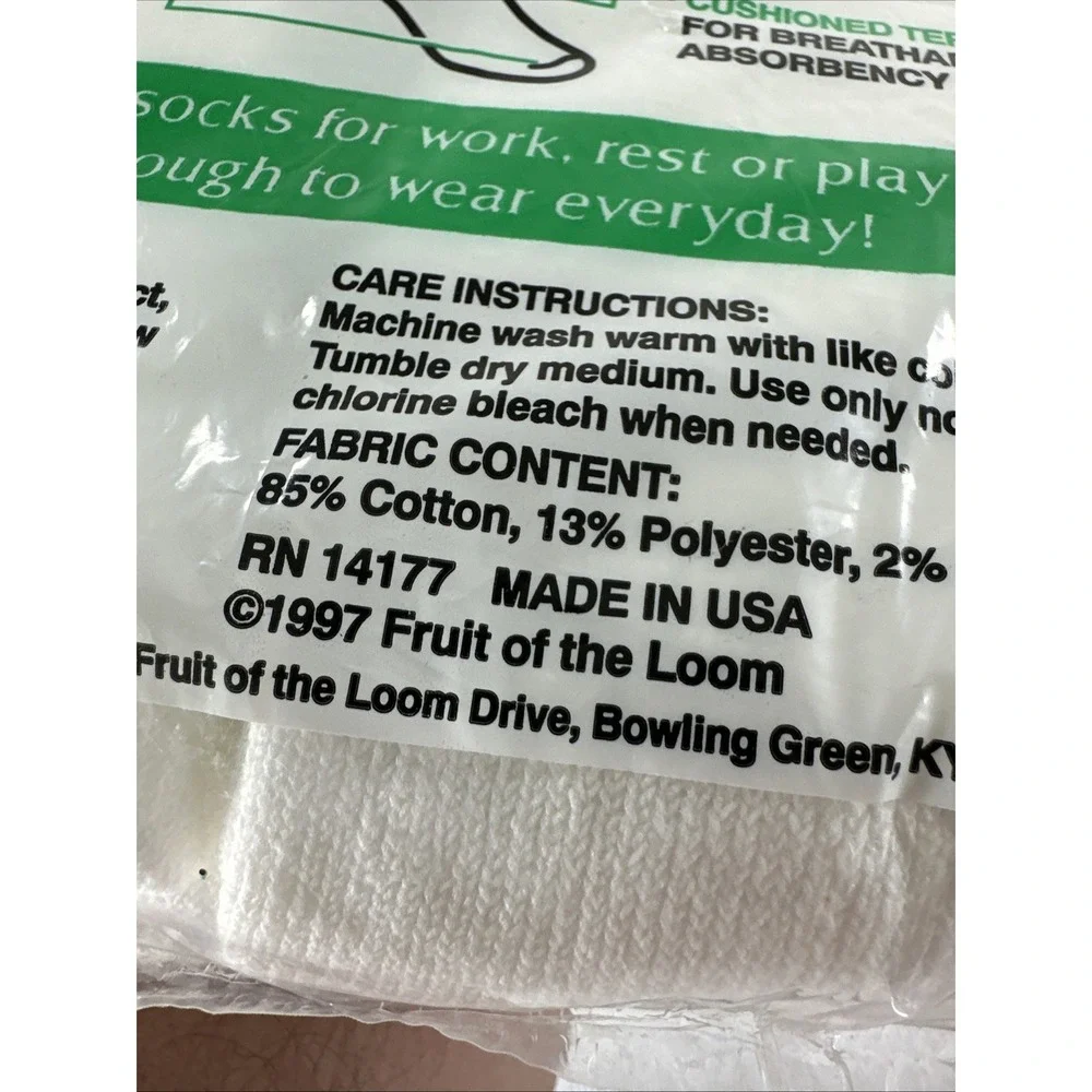 Vintage Fruit of the Loom Great Basics Extra Thick Crew Socks 6 Pairs Men 10-13